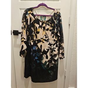Anthropologie Maeve Dress Black Leaves Design Size Large